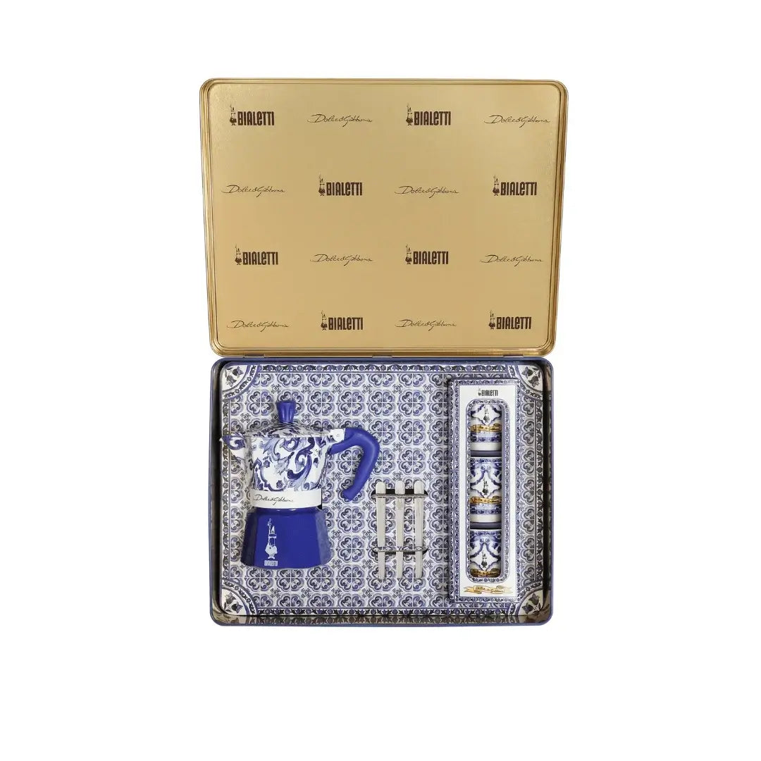 Bialetti X Dolce&Gabbana Blue Mediterranean Gift Set (3 cup Moka and Stirrer set)