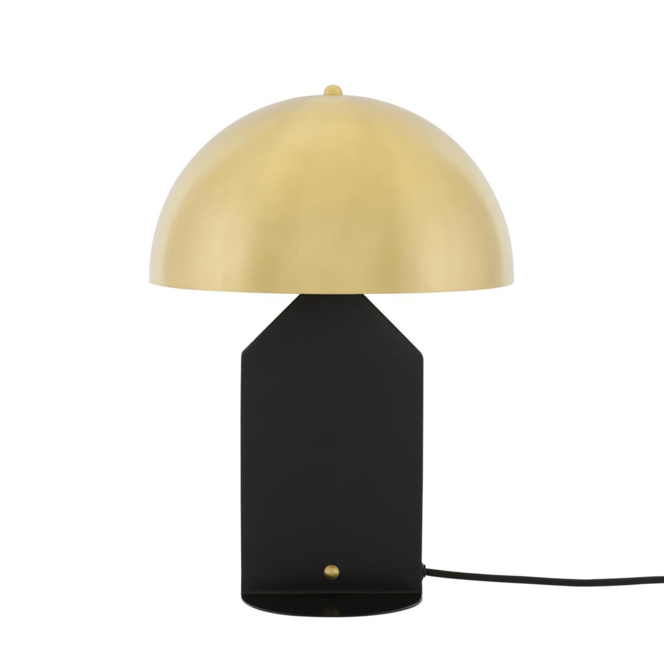Mullan Pencil Brass Dome Table Lamp on Metal Stand - Satin Brass & Powder Coated Matte Black Finish