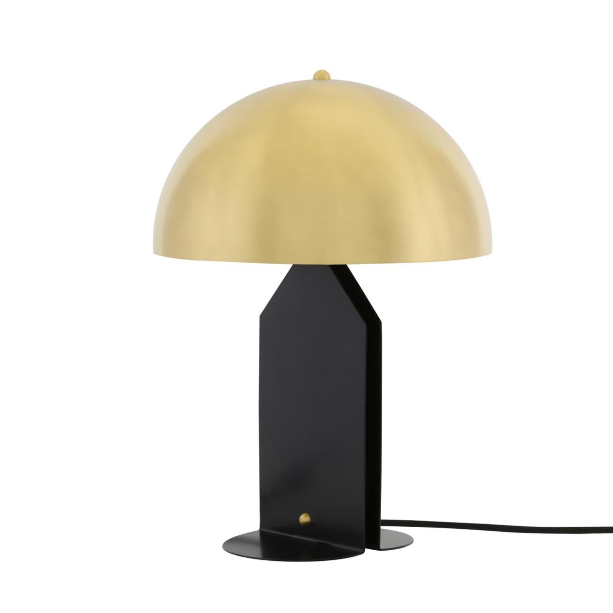 Mullan Pencil Brass Dome Table Lamp on Metal Stand - Satin Brass & Powder Coated Matte Black Finish