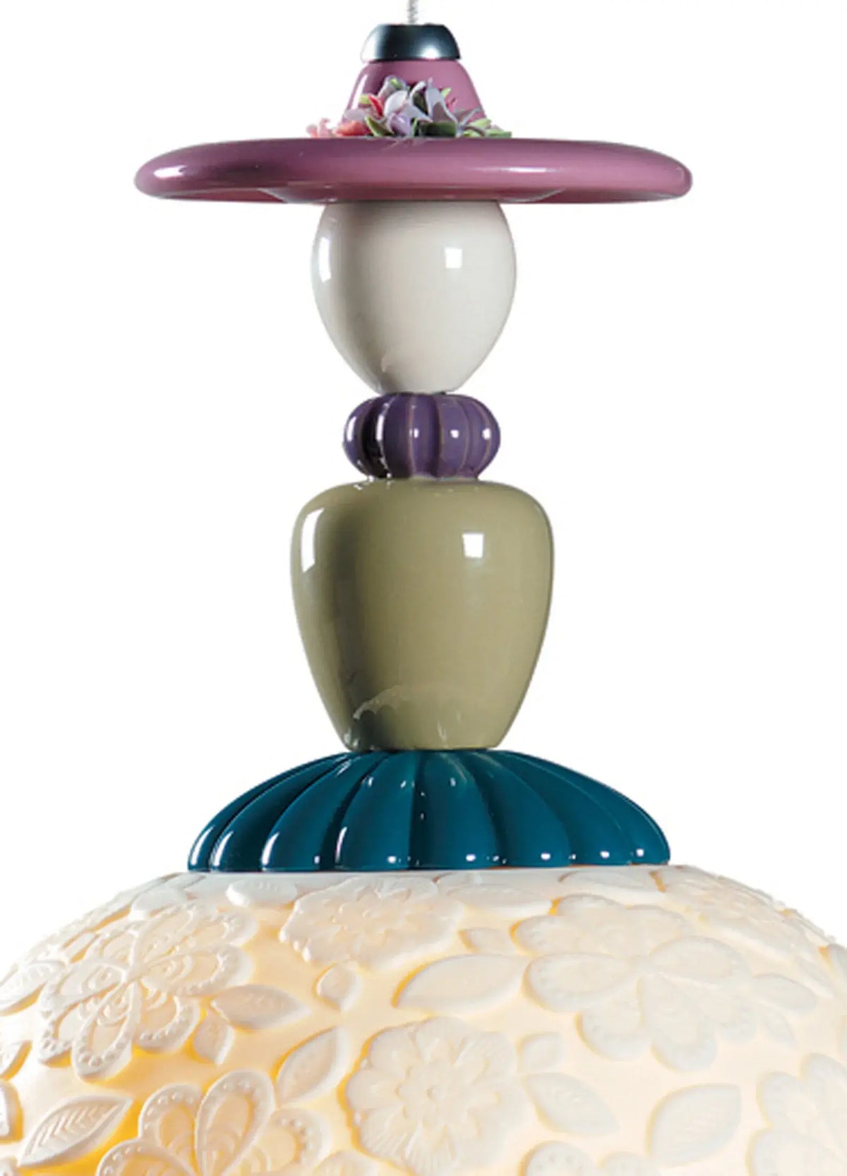 Lladró - Mademoiselle Pendant Light - Annette showcasing colorful porcelain details and unique design elements.