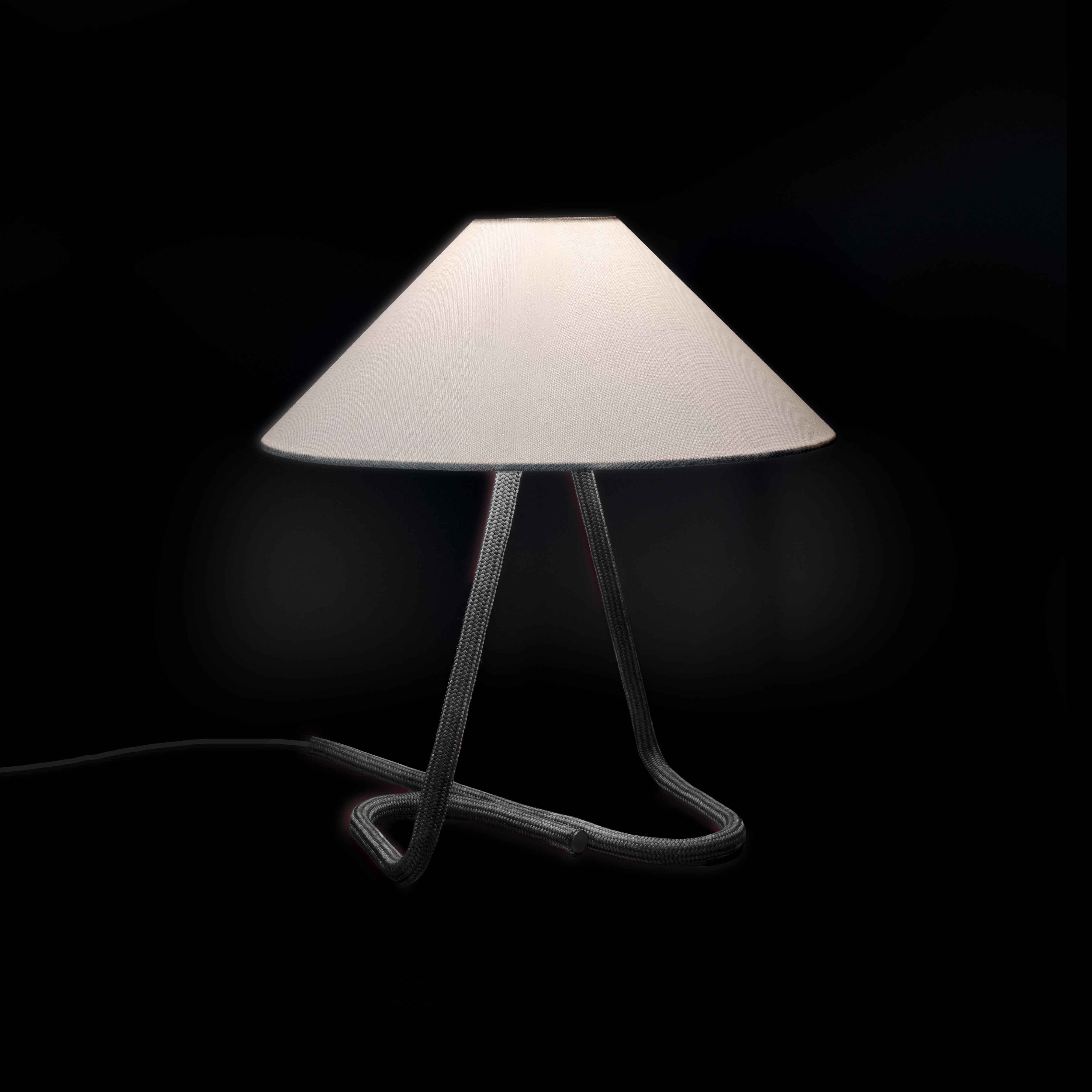 Contardi Hat Table Lamp - White Linen Diffuser - Graphite Gray Rope Frame