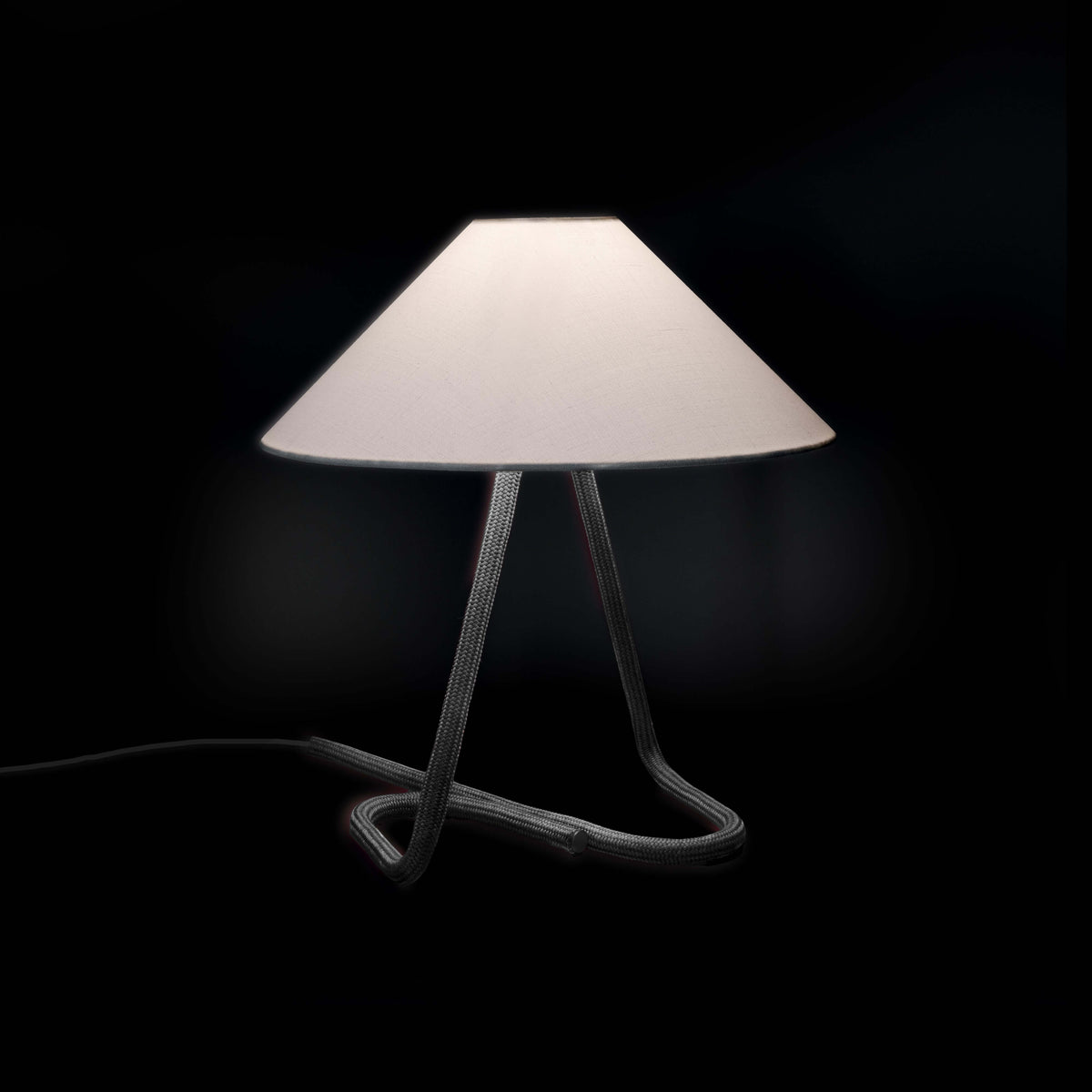 Contardi Hat Table Lamp - White Linen Diffuser - Graphite Gray Rope Frame
