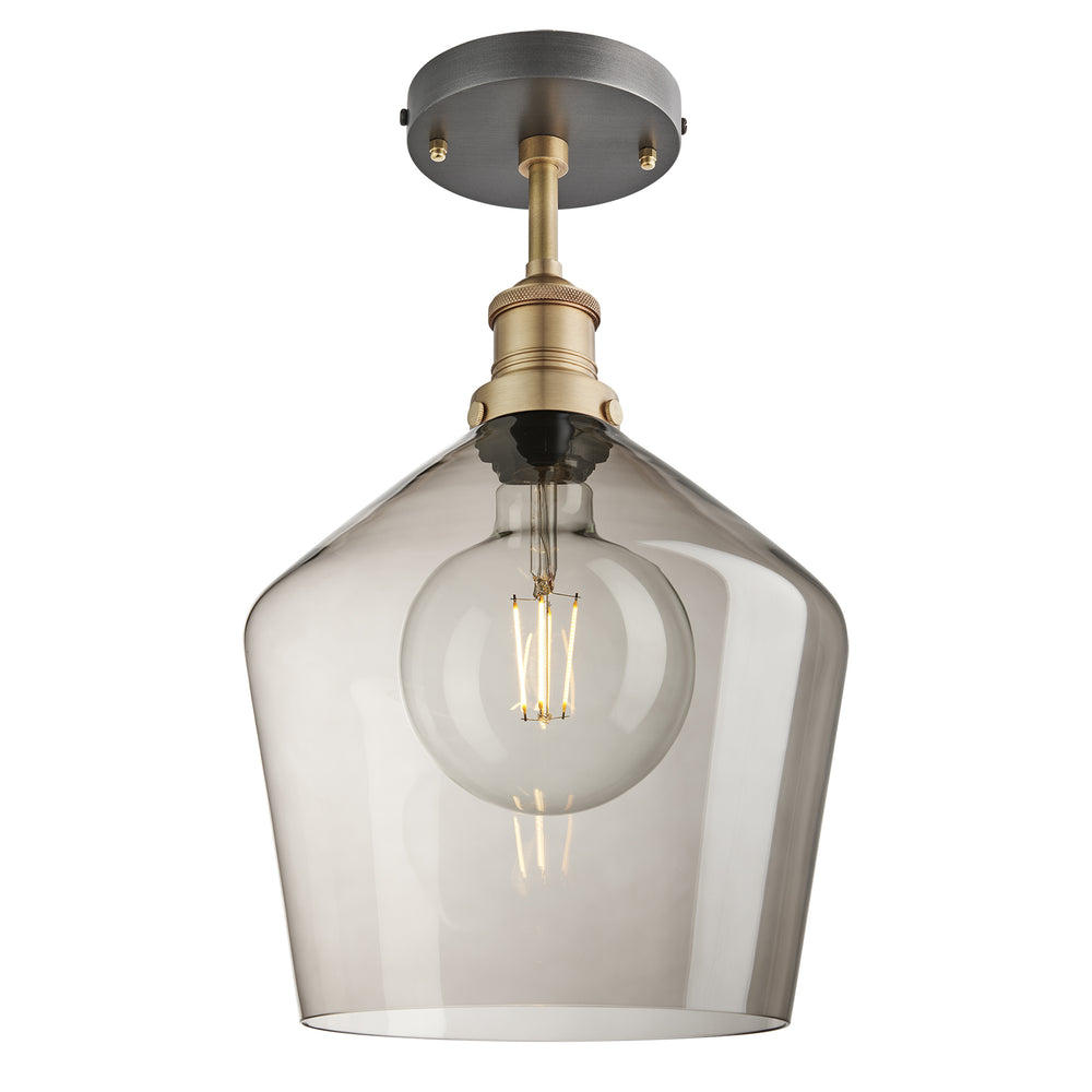 Industville - Brooklyn Glass Schoolhouse Flush Mount - Mocha Glass Schoolhouse - 10 Inch - Brass Semi Flush Mount