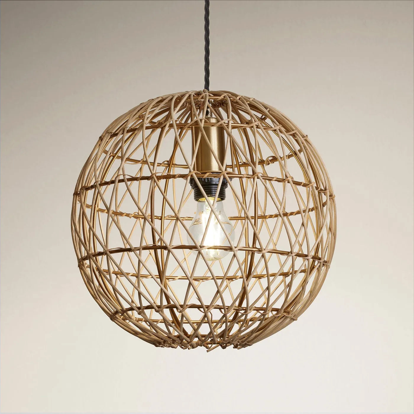 Industville Coastal Rattan Ceiling Pendant Globe 12Inch - Natural