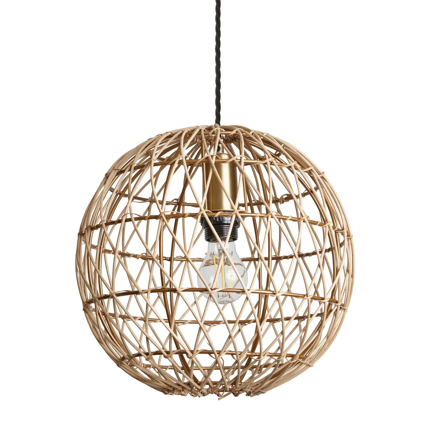 Industville Coastal Rattan Ceiling Pendant Globe 12Inch - Natural