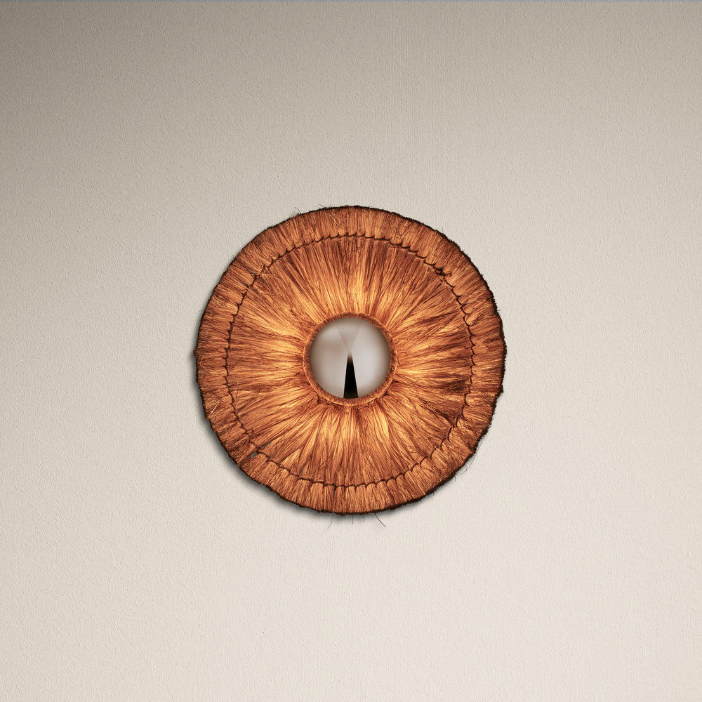 Industville - Moonj Natural Grass Round Wall Light - 13 Inch - Brown