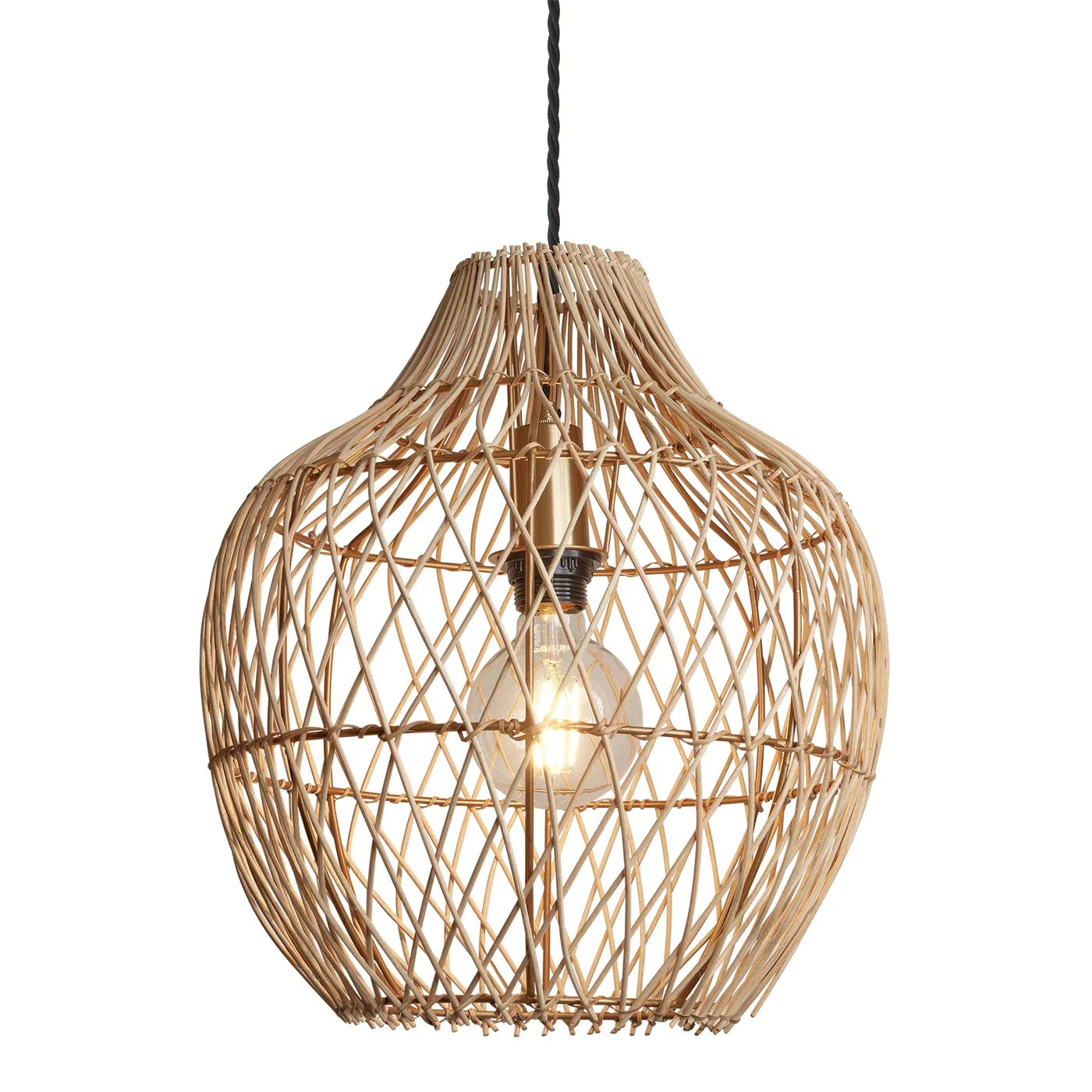 Industville Coastal Rattan Ceiling Pendant Pear - 14 Inch - Natural