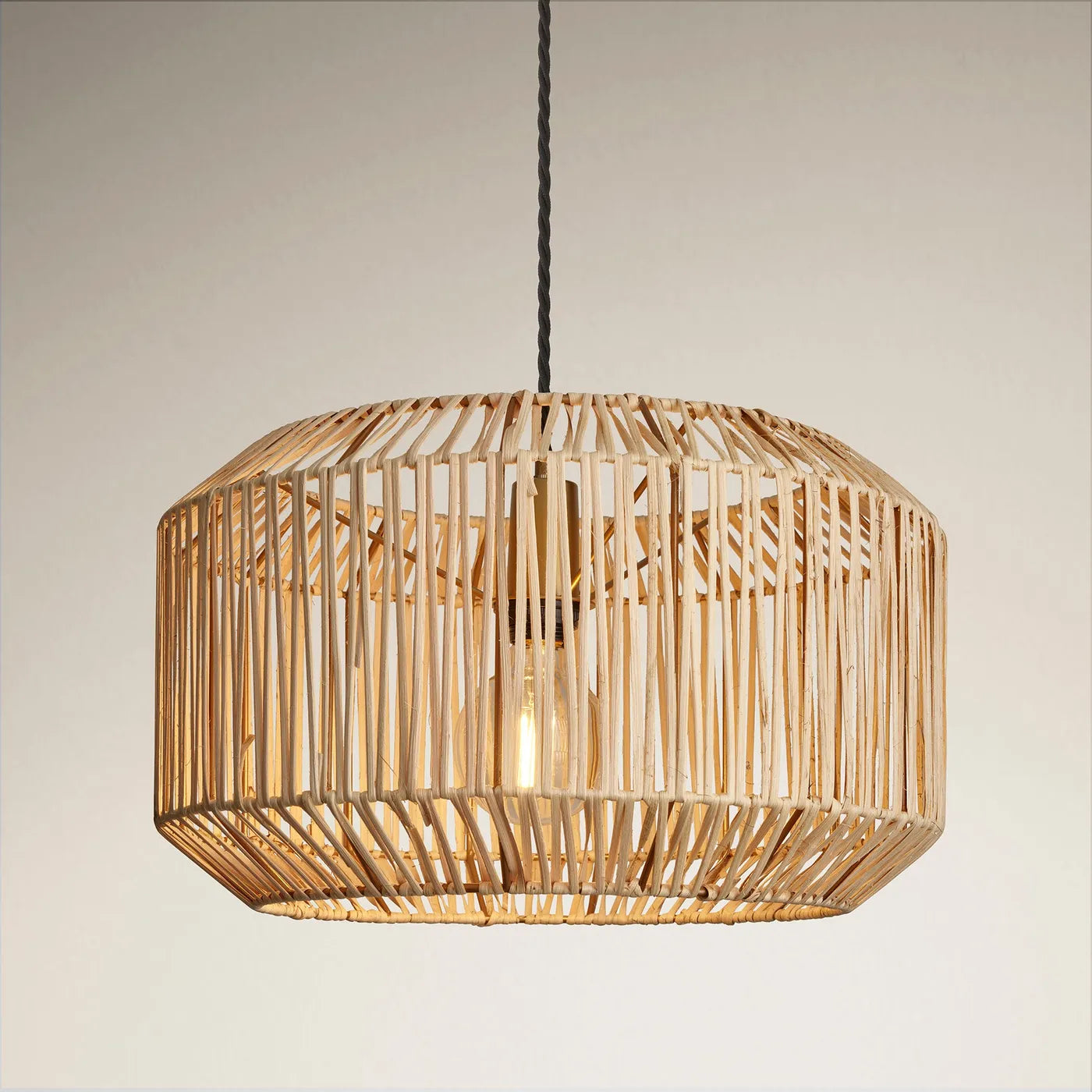 Industville Boho Rattan Ceiling Pendant Drum - 18Inch - Natural