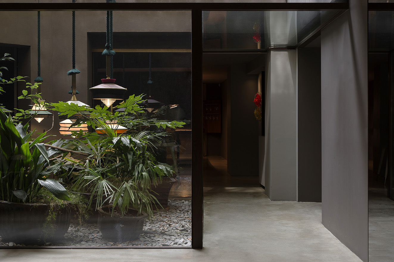 Contardi Calypso Suspension Lamp - Matt Gold Lacquered Frame Green Waterproof Braided Rope - Guadaloupe Black Shade