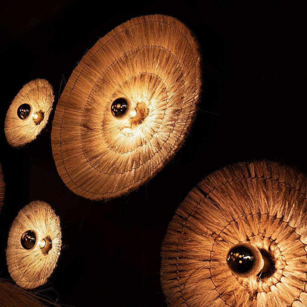 Industville - Moonj Natural Grass Round Wall Light - 18 Inch - Brown