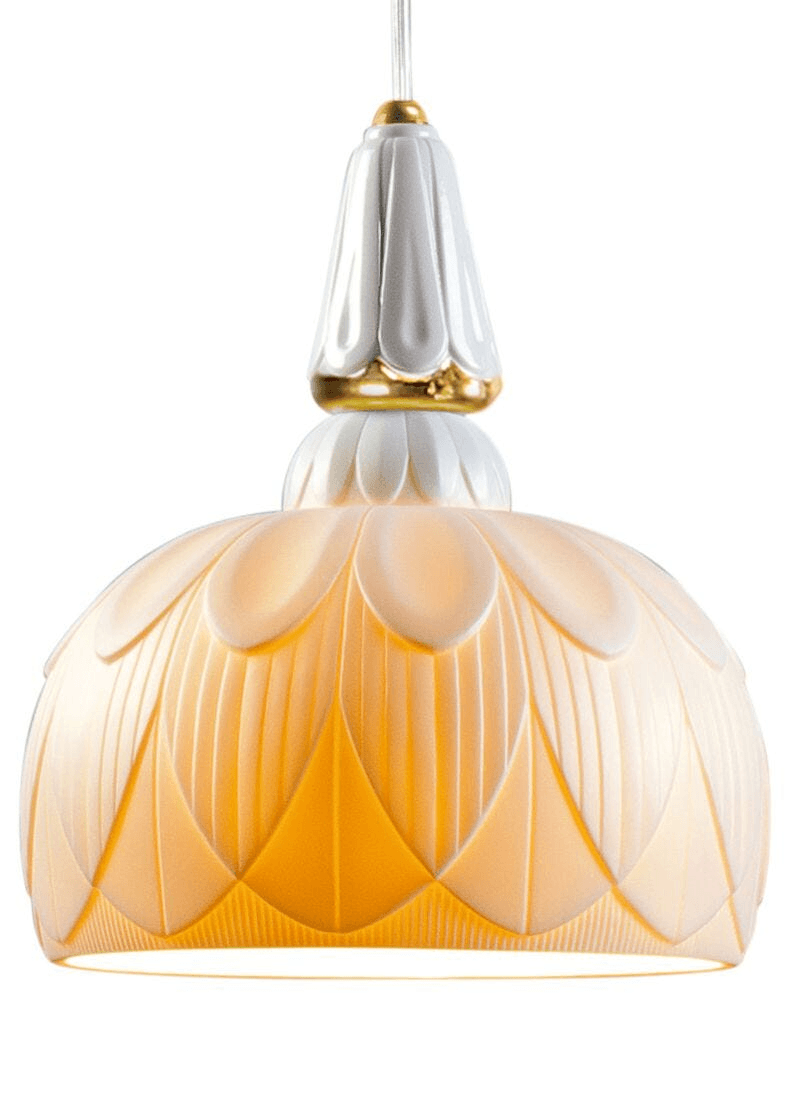 Lladró - Ivy and Seed Single Pendant Light - Golden Luster lamp in porcelain with bold, organic design.