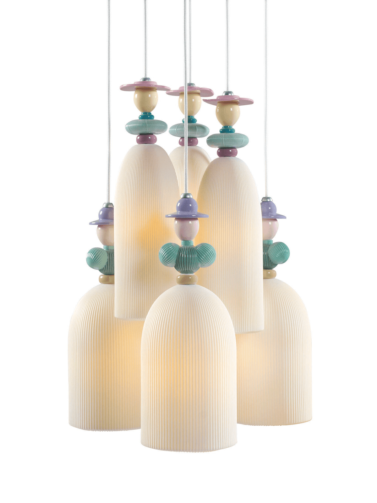 Lladró - Mademoiselle 6 Lights Gathering in The Lawn Pendant Light with colorful porcelain details.