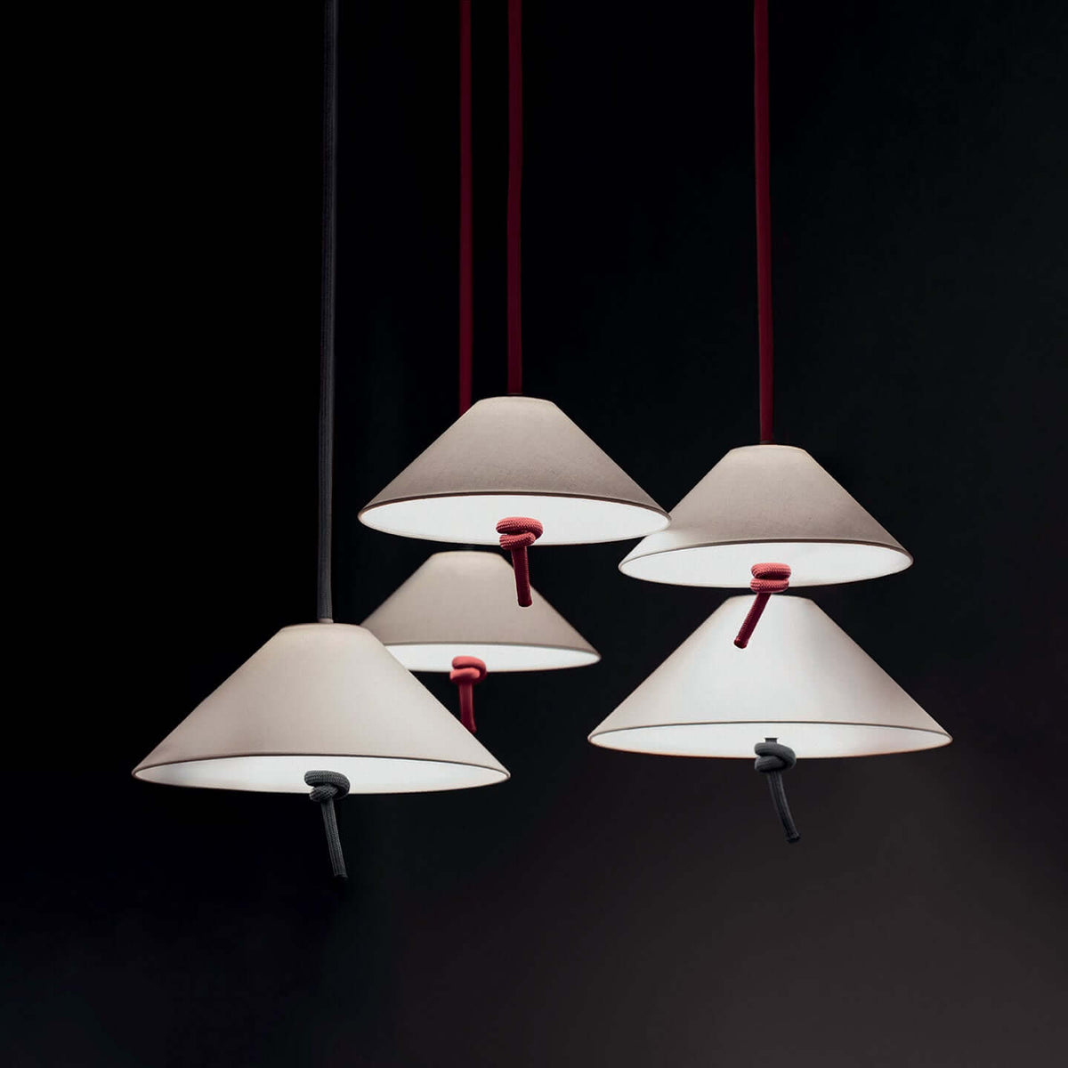 Contardi Hat Suspension Lamp Large - White Linen Shade - Japanese Red Cable