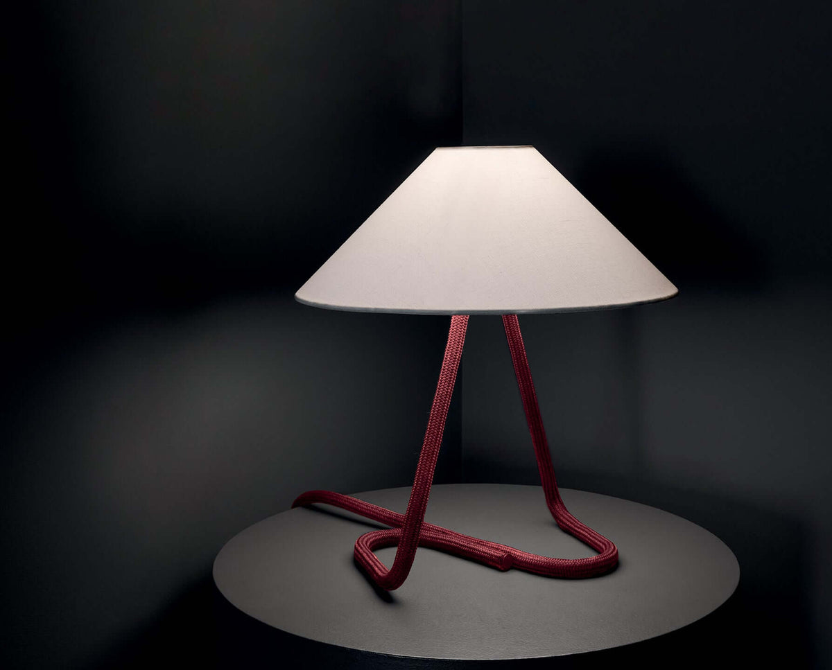 Contardi Hat Table Lamp - White Linen Diffuser - Japanese Red Rope Frame