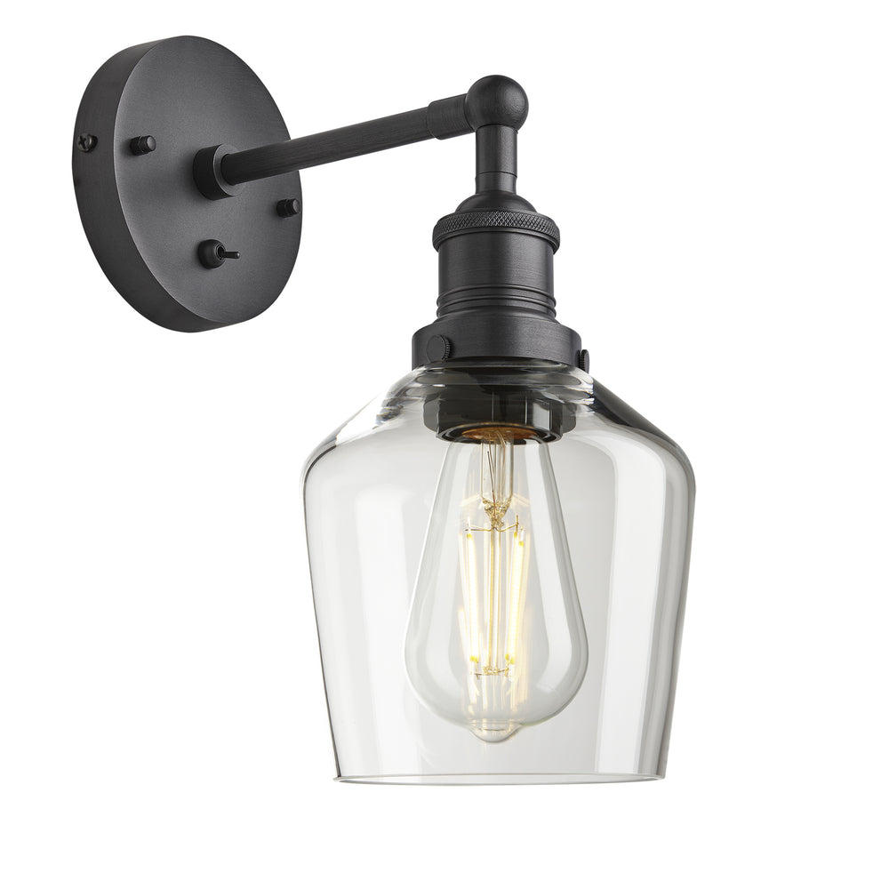 Industville - Brooklyn Wall Light - Clear Glass Schoolhouse - 5.5 Inch - Pewter Wall Holder