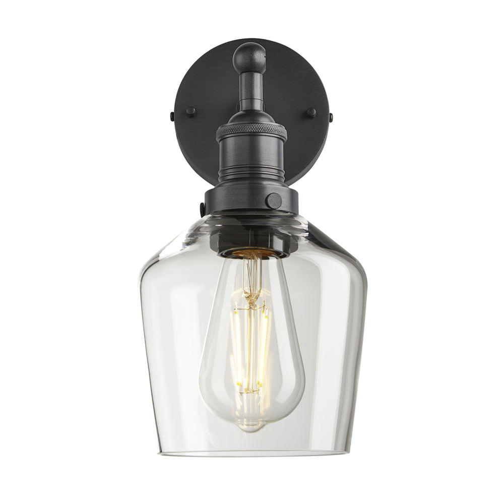 Industville - Brooklyn Wall Light - Clear Glass Schoolhouse - 5.5 Inch - Pewter Wall Holder