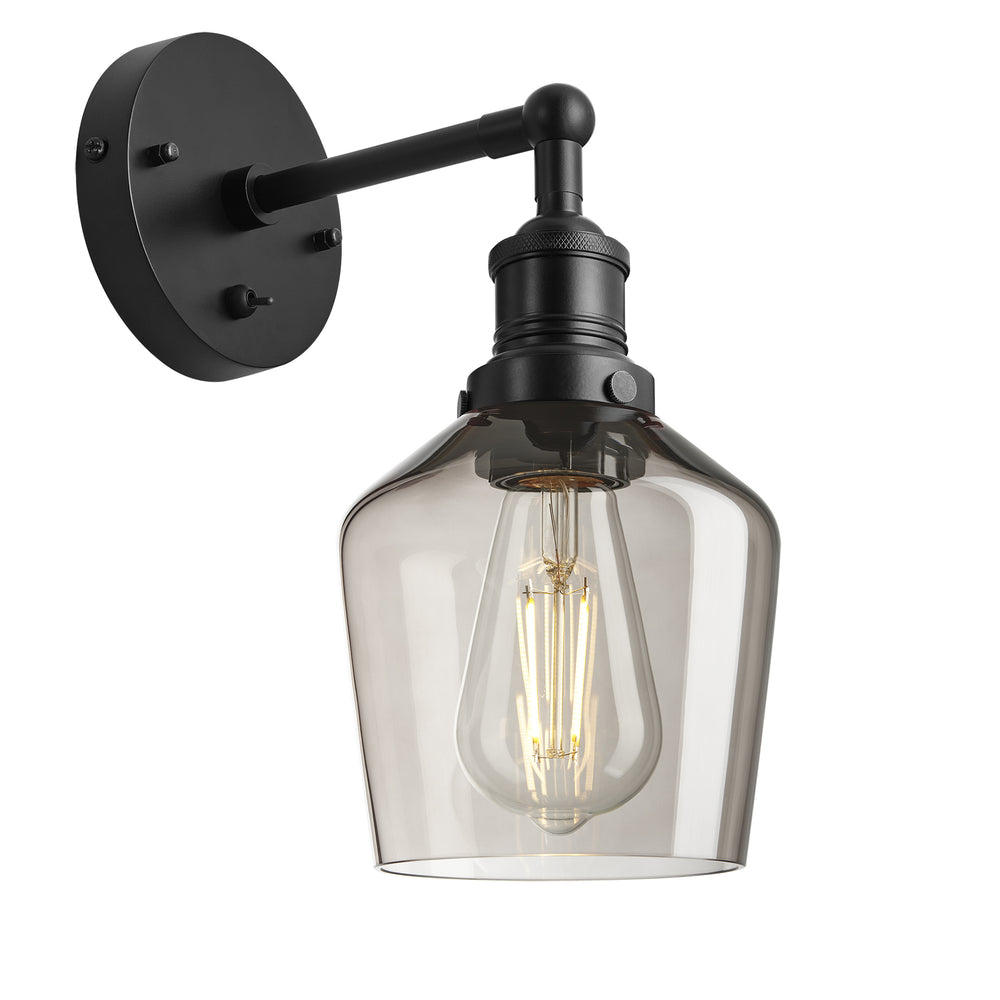 Industville - Brooklyn Wall Light - Mocha Glass Schoolhouse - 5.5 Inch - Black Wall Holder