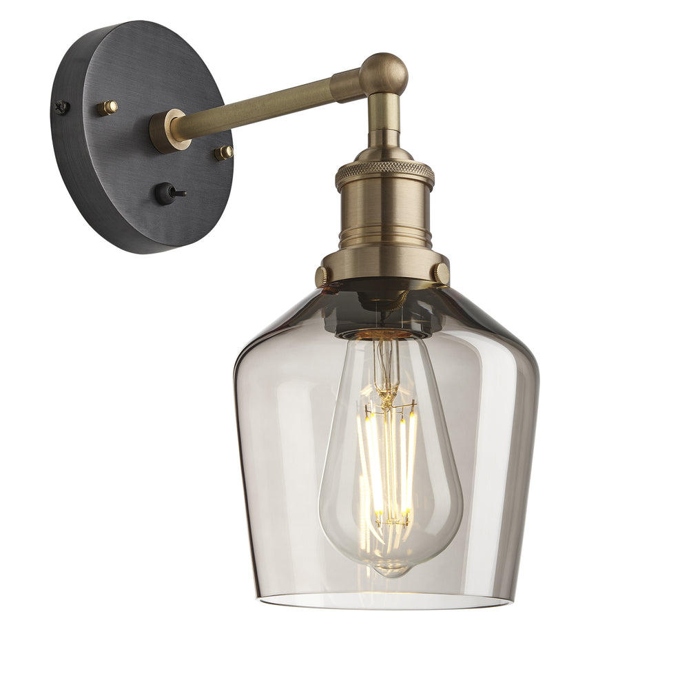 Industville - Brooklyn Wall Light - Mocha Glass Schoolhouse - 5.5 Inch - Brass Wall Holder