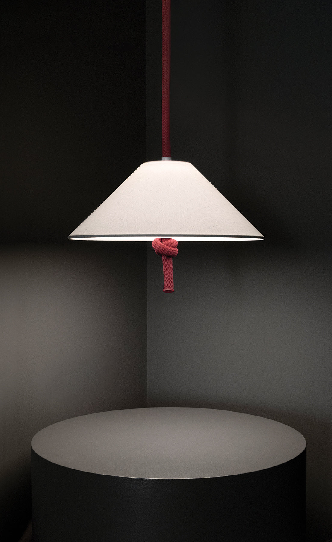 Contardi Hat Suspension Lamp Large - White Linen Shade - Japanese Red Cable