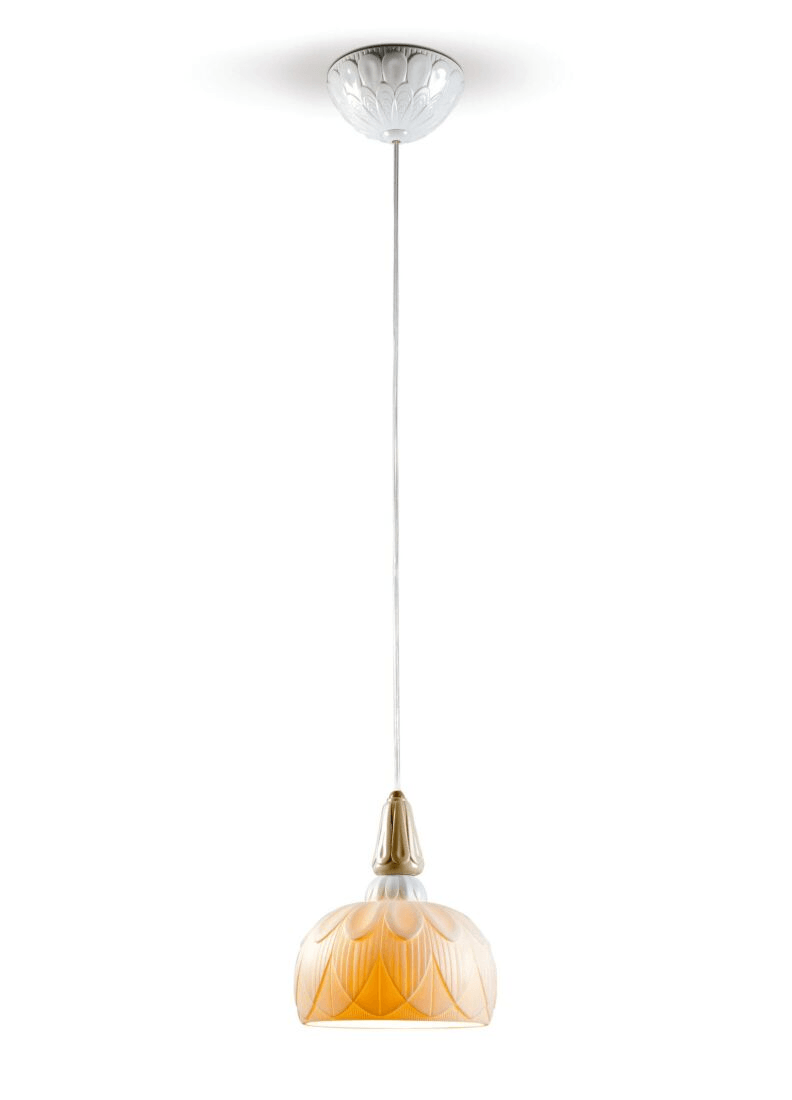 Lladró - Ivy and Seed Single Pendant Light - Golden Luster showcasing elegant porcelain design with earthy tones.