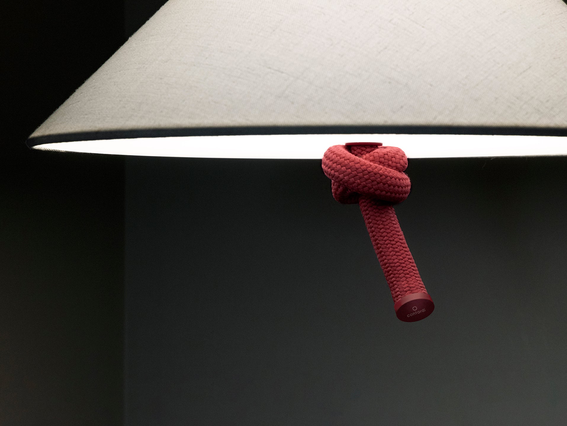 Contardi Hat Suspension Lamp Medium - White Linen Shade - Japanese Red Cable
