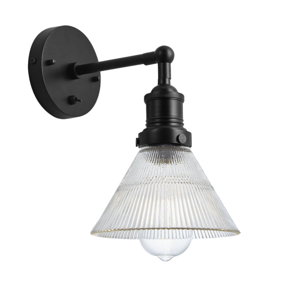Industville - Brooklyn Glass Funnel Wall Light - 7 Inch - Glass Shade - Black Wall Holder