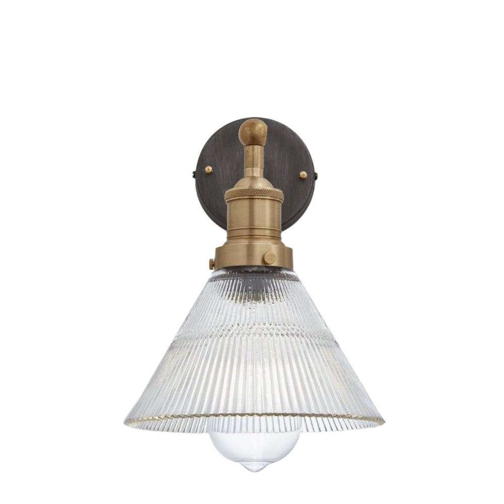 Industville - Brooklyn Glass Funnel Wall Light - 7 Inch - Glass Shade - Brass Wall Holder