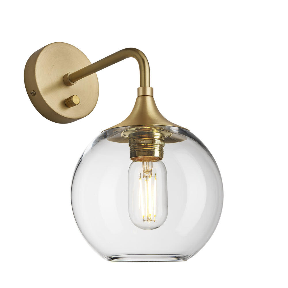 Industville - Chelsea Glass Globe Wall Light - Clear Glass Globe - 7 Inch - Brass Wall Holder