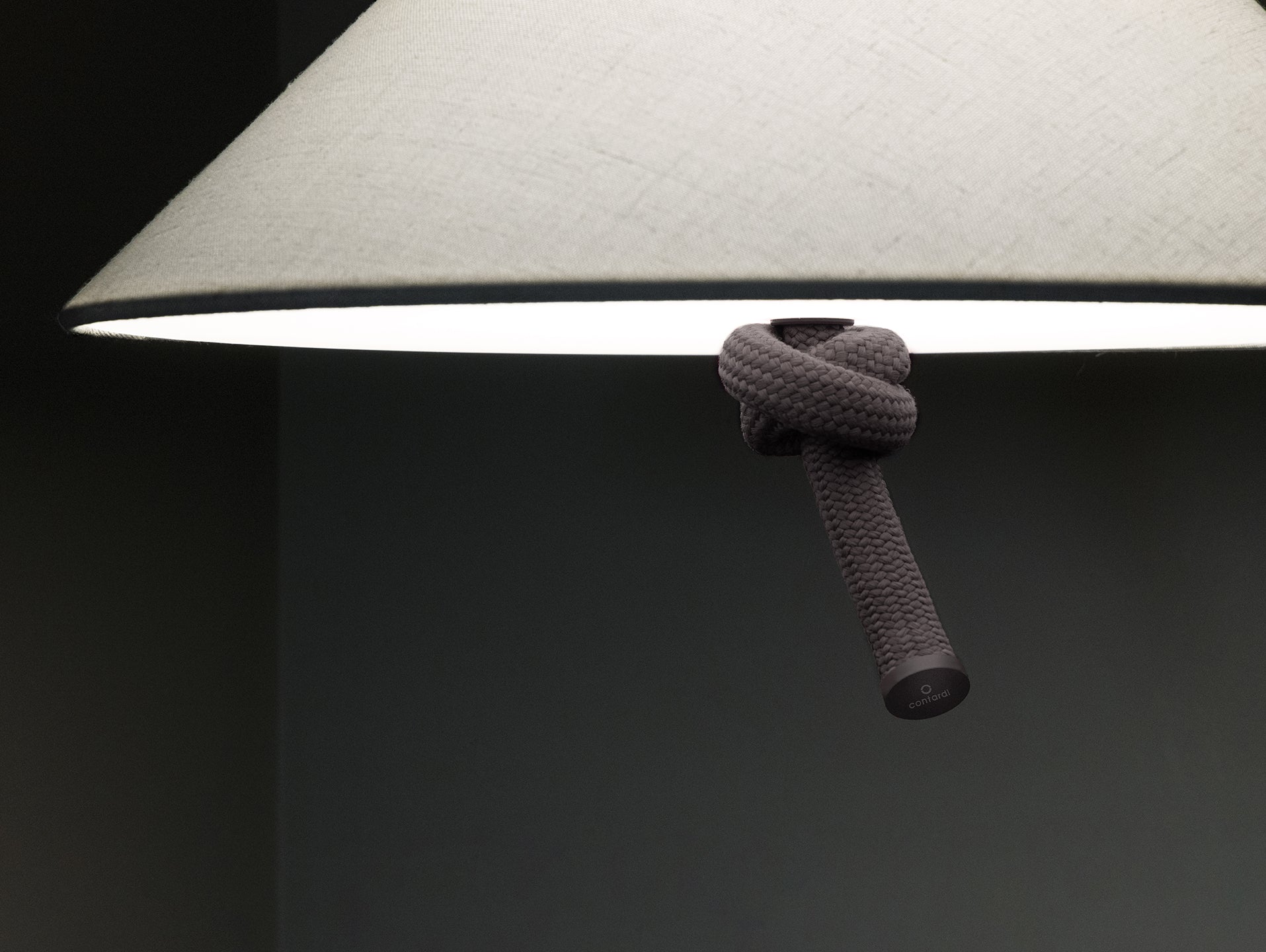 Contardi Hat Suspension Lamp Medium - White Linen Shade - Graphite Gray Cable
