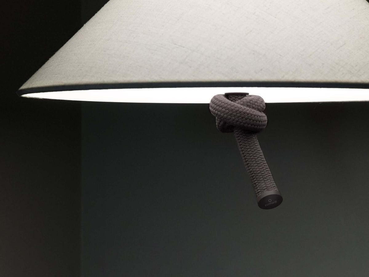 Contardi Hat Suspension Lamp Large - White Linen Shade - Graphite Gray Cable