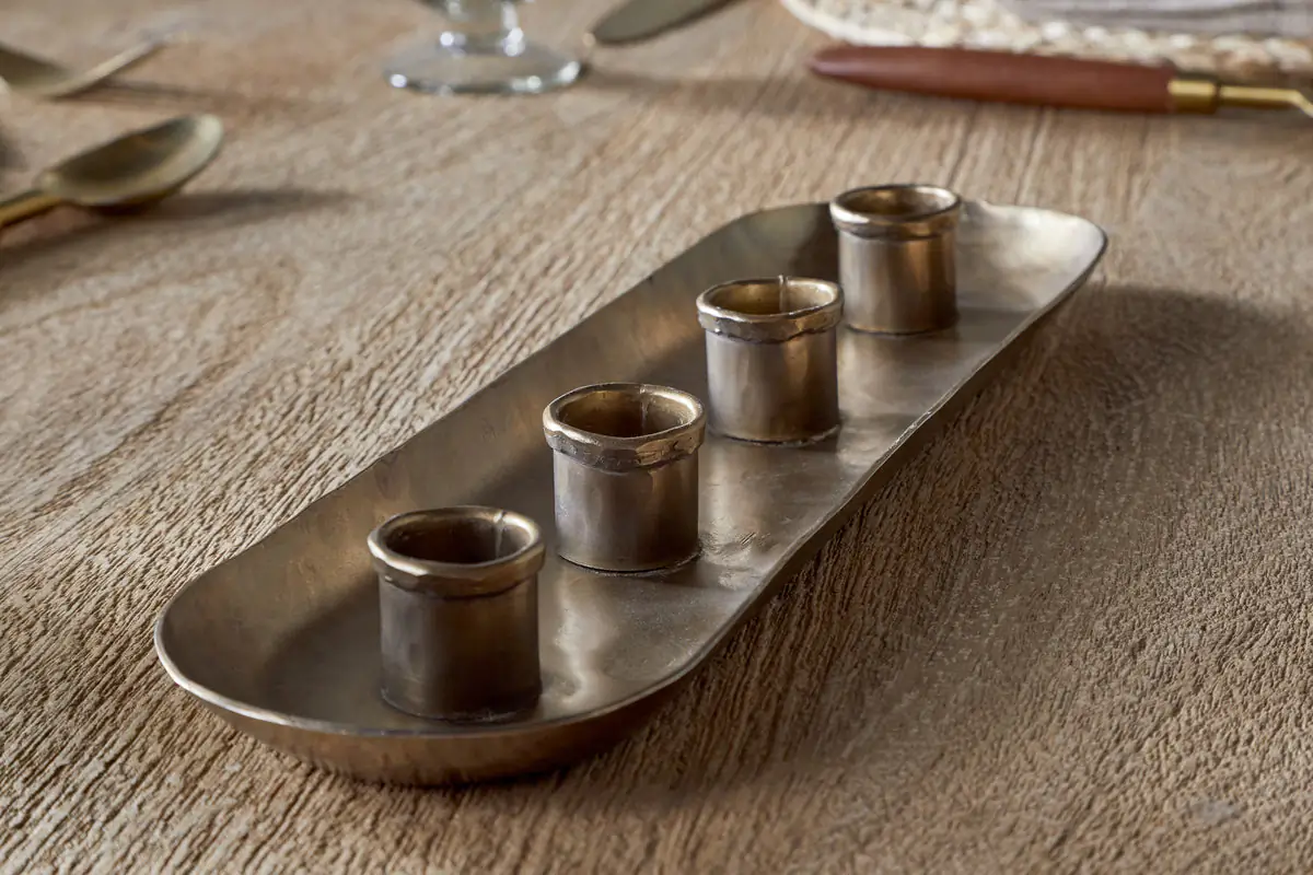 Nkuku - Amita Long Candle Holder - Antique Brass
