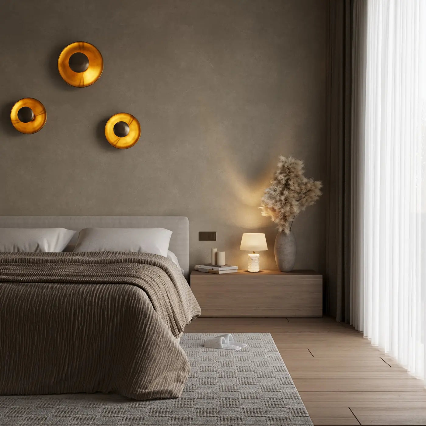 Industville Boston Round Metal Diffuser Wall Light Flush Mount 13 inch - Brass