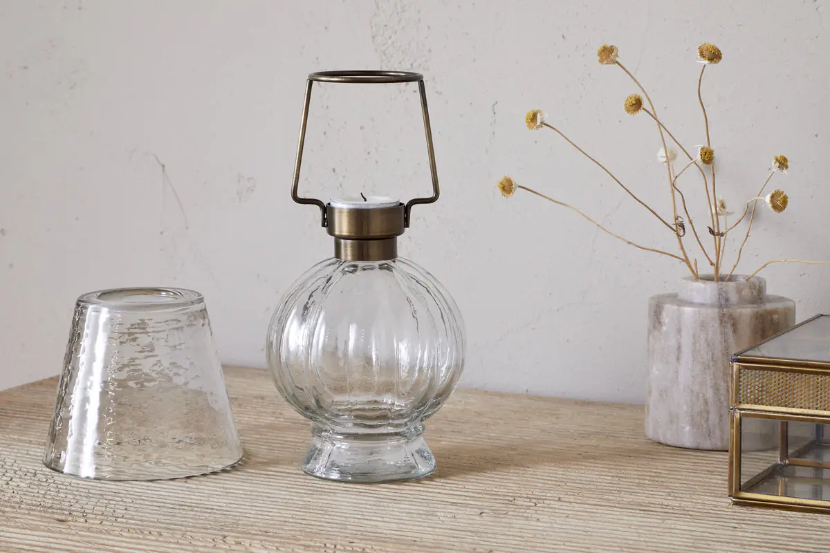 Nkuku - Adesola Glass Tealight Holder Lamp - Clear