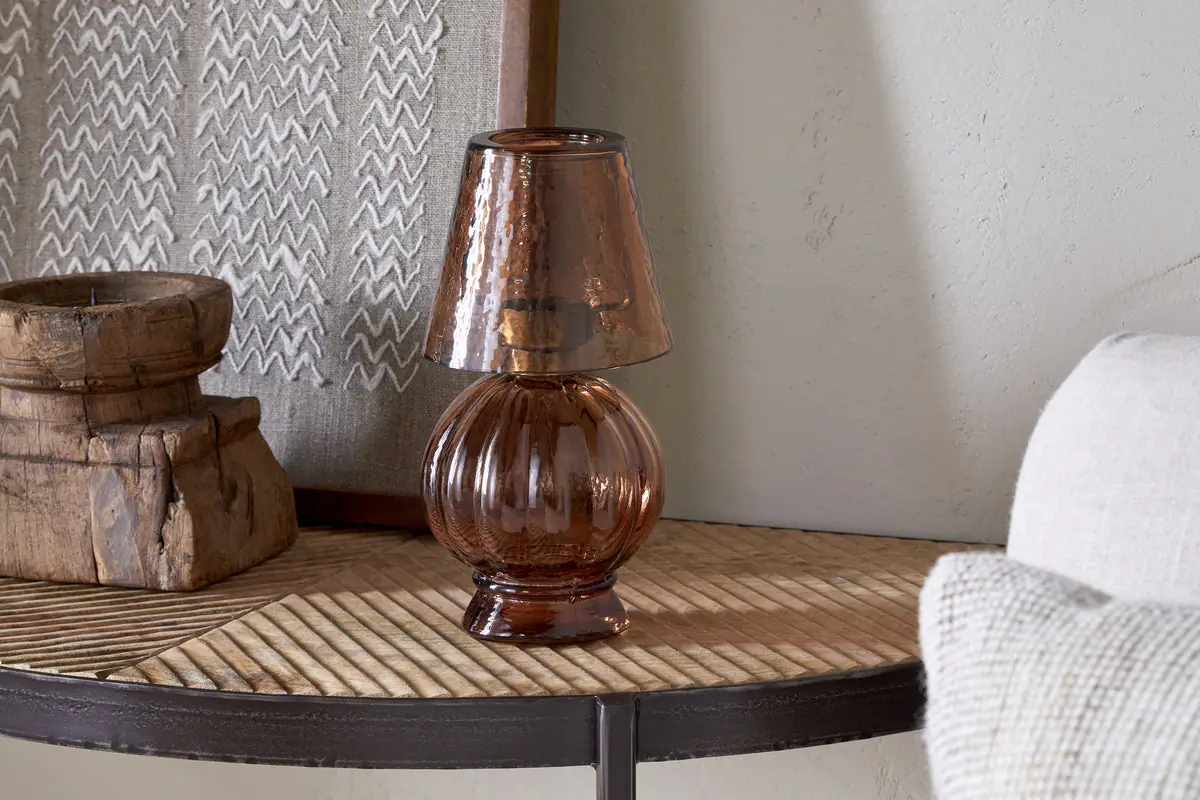 Nkuku - Adesola Glass Tealight Holder Lamp - Amber