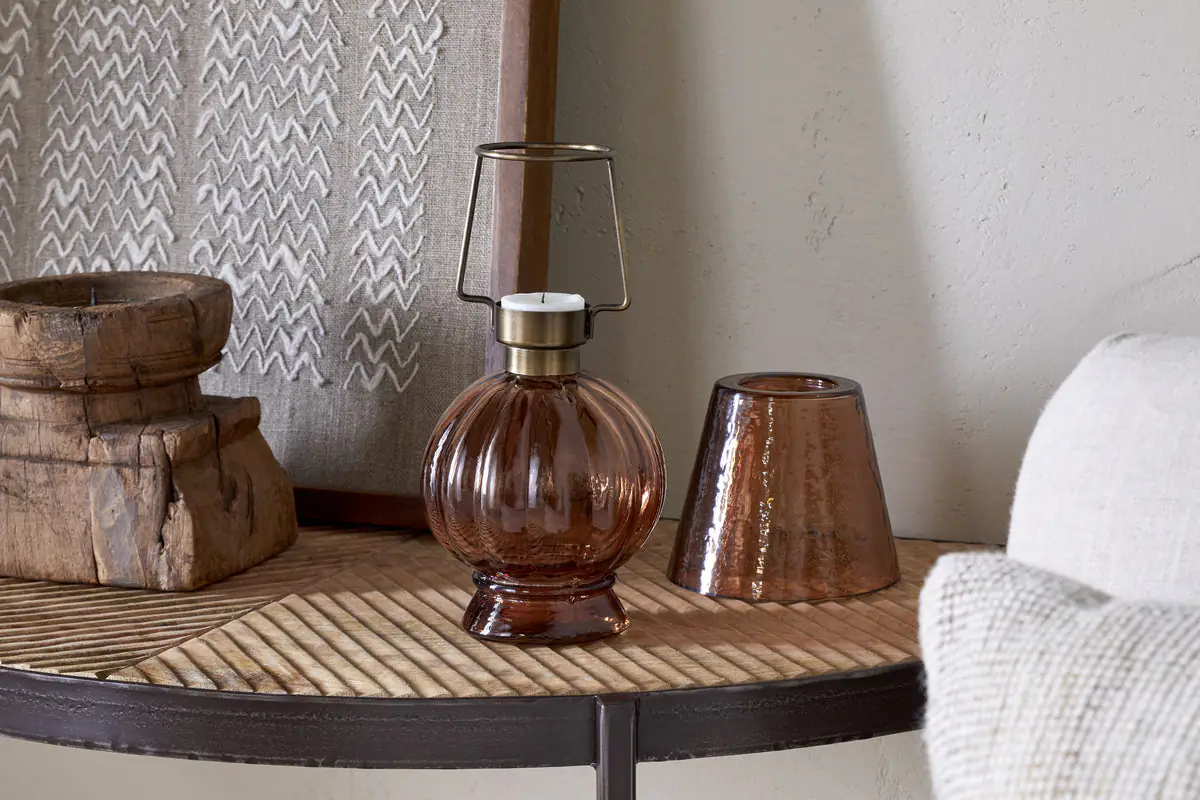 Nkuku - Adesola Glass Tealight Holder Lamp - Amber