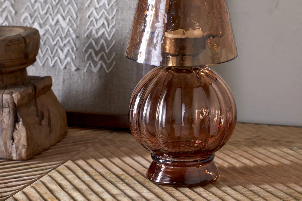 Nkuku - Adesola Glass Tealight Holder Lamp - Amber
