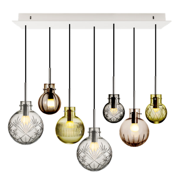 Hadeland Glassverk Amber Large 7 piece Crystal Sphere cluster pendant light
