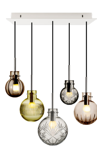 Hadeland Glassverk Amber Medium 5 piece Crystal Sphere cluster pendant light