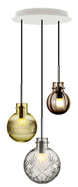 Hadeland Glassverk Amber Small 3 piece Crystal Sphere cluster pendant light