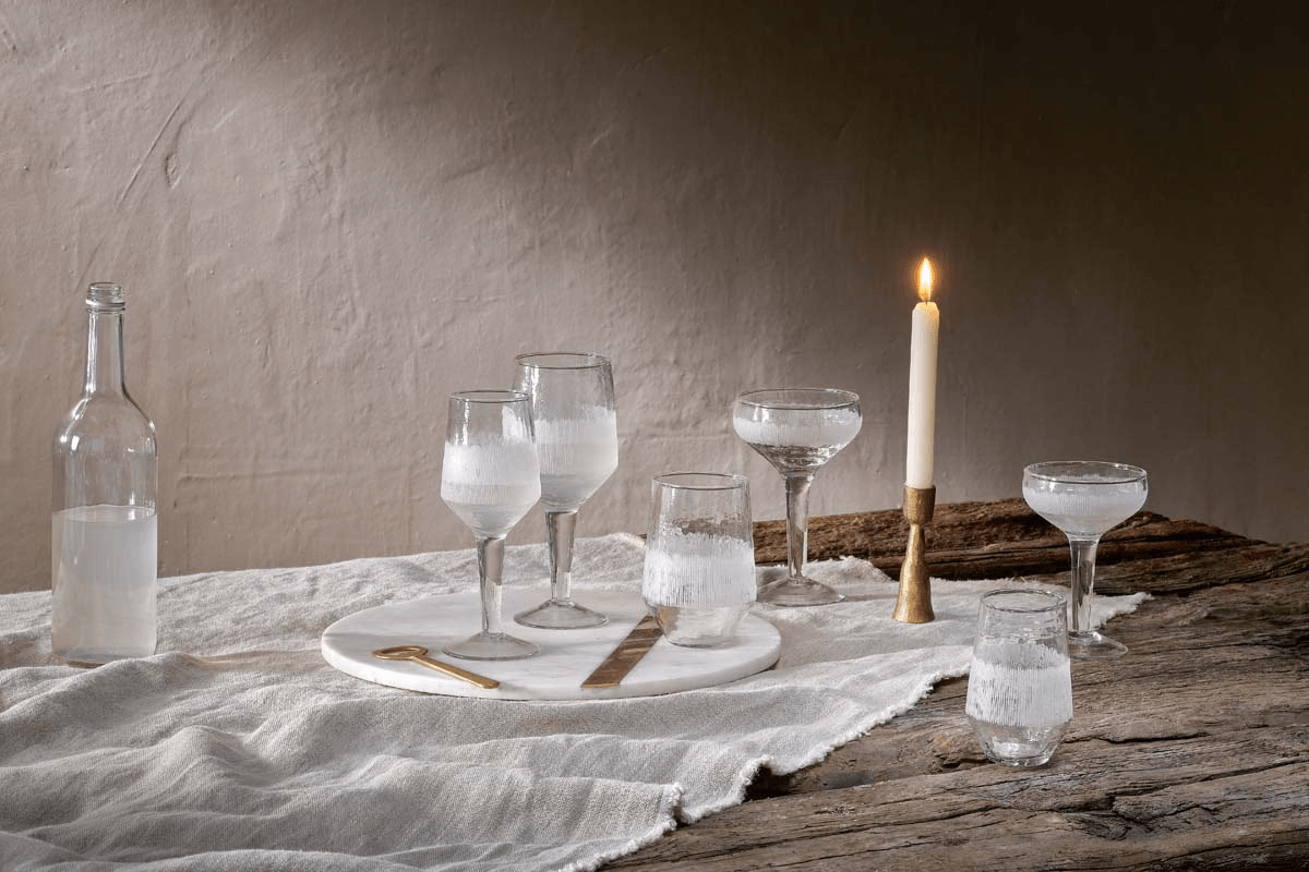 Nkuku - Anara Etched Wine Glass - Clear - (Set of 4) - Large