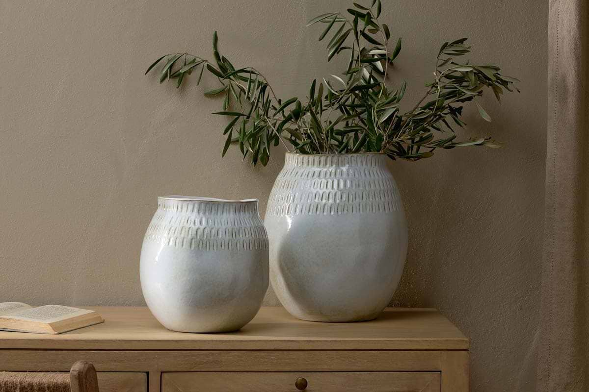 Nkuku - Anjuna Reactive Glaze Ceramic Vase - Off White - Small