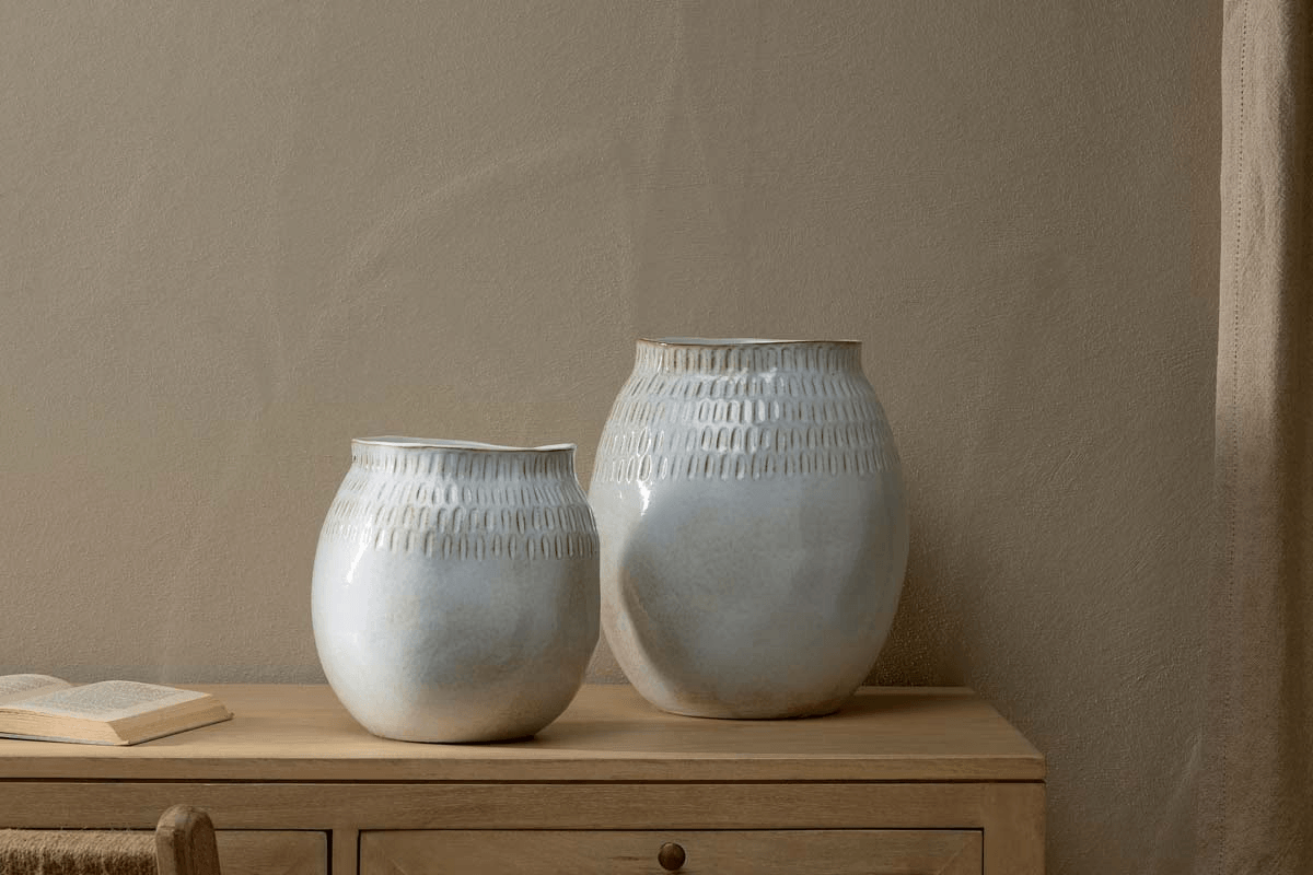 Nkuku - Anjuna Reactive Glaze Ceramic Vase - Off White - Small