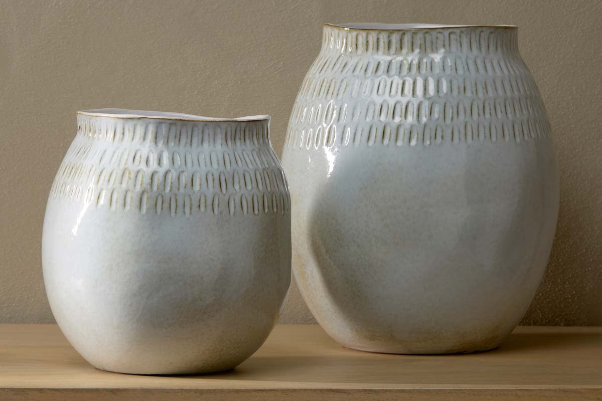 Nkuku - Anjuna Reactive Glaze Ceramic Vase - Off White - Small