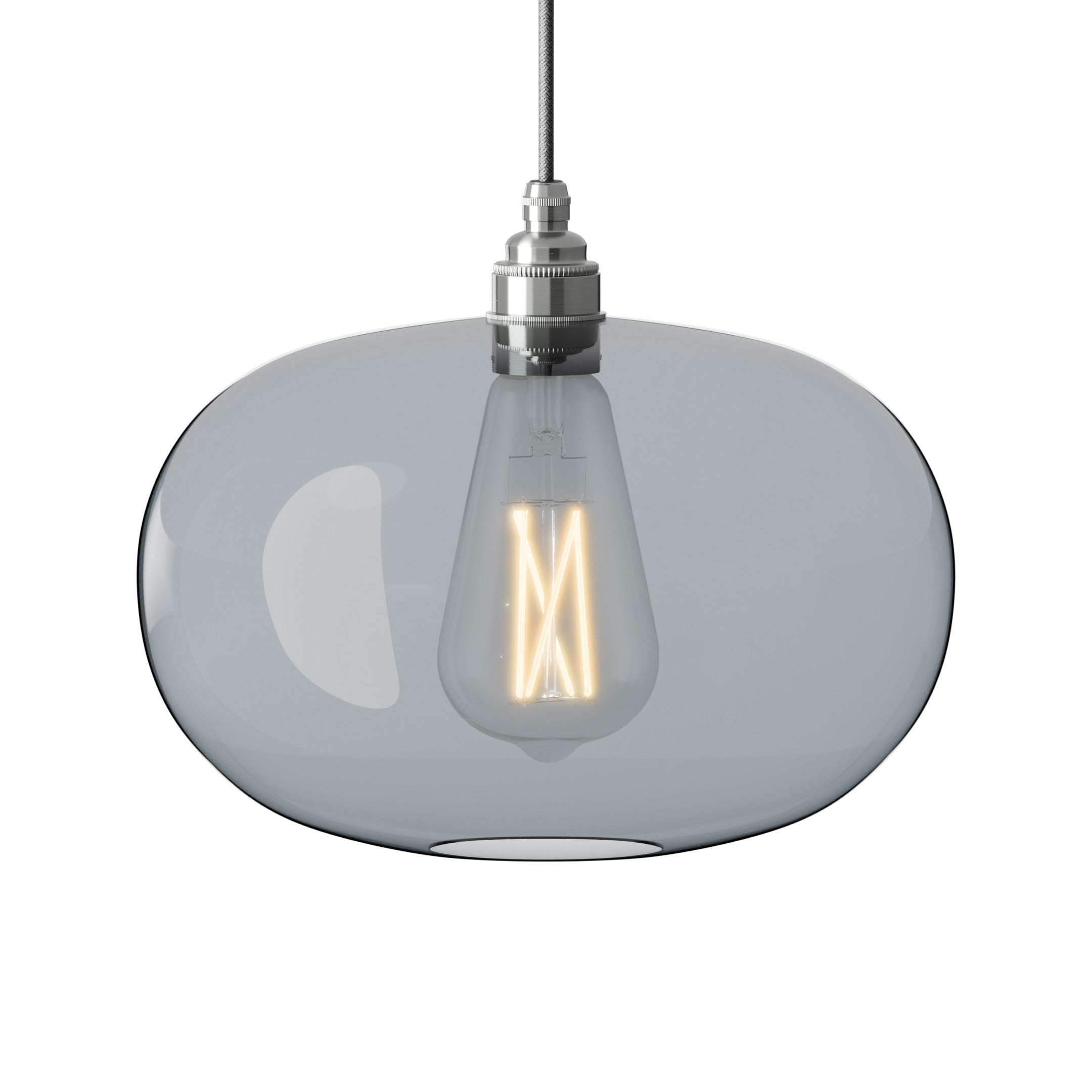 Leverint Lighting Archway Pendant - Medium - Transparent Black Glass - Satin Nickel Fitting