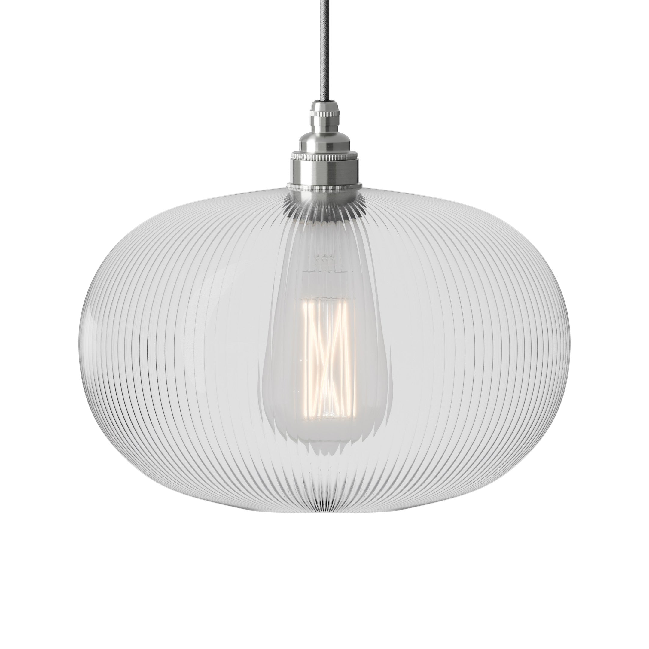 Leverint Lighting Archway Pendant - Medium - Fine Ribbed Glass - Satin Nickel Fitting