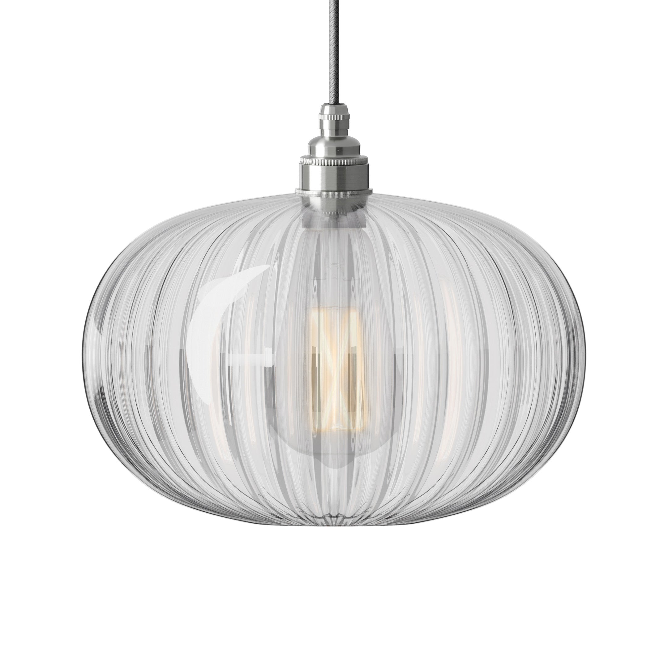 Leverint Lighting Archway Pendant - Medium - Ribbed Glass - Satin Nickel Fitting