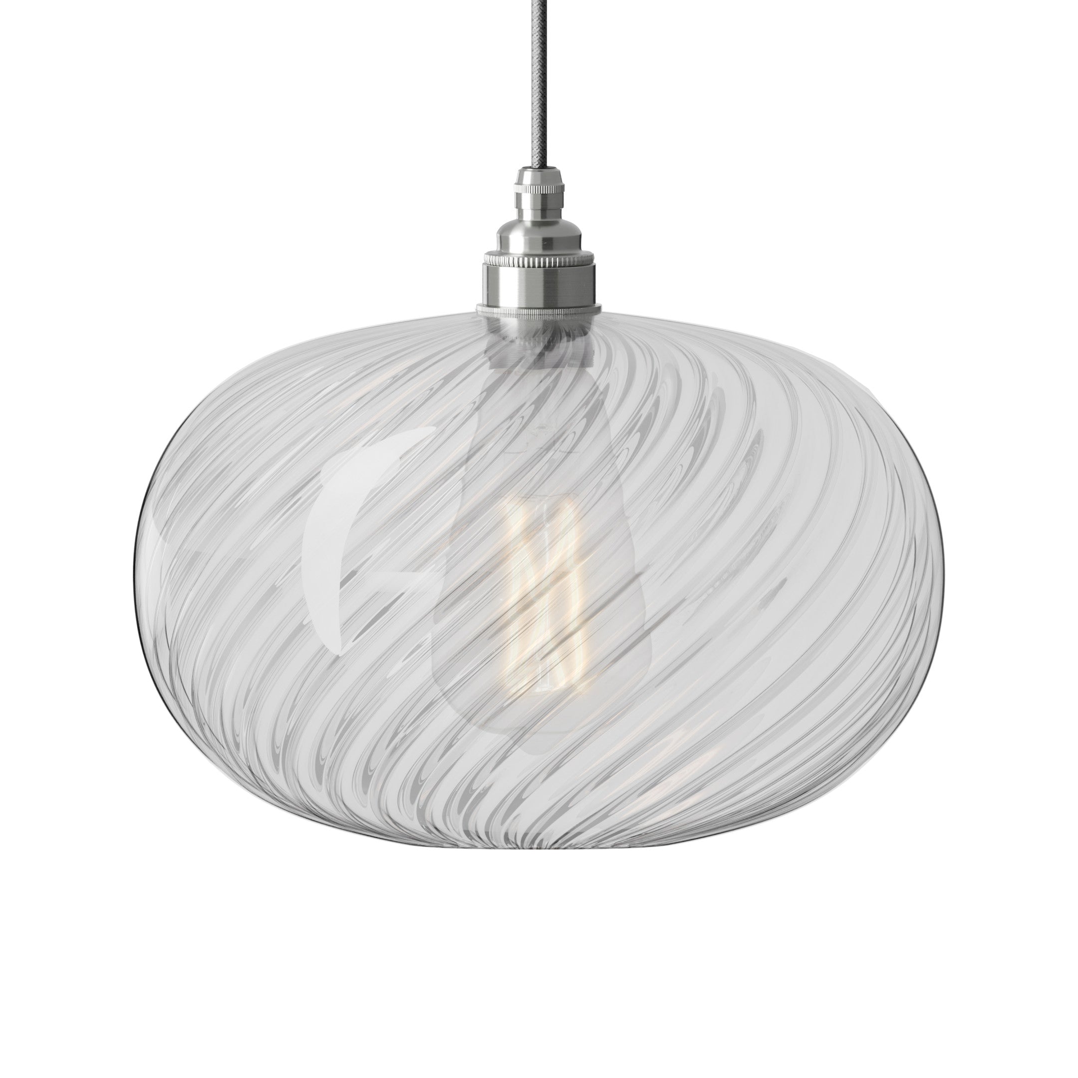 Leverint Lighting Archway Pendant - Medium - Ribbed Twist Glass - Satin Nickel Fitting