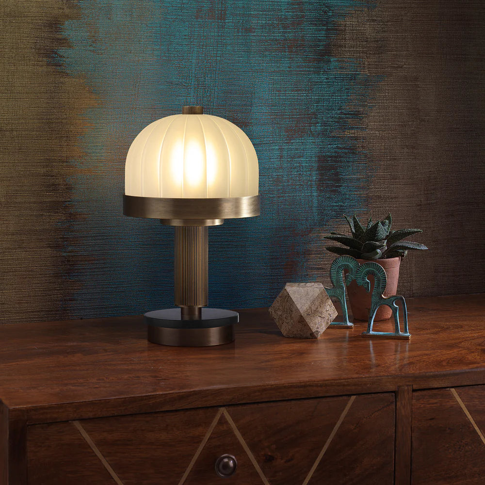 Northern Light - Aster Rechargeable Table Lamp - Old English Brass Light Finish - 6" Frosted Cloche Shade