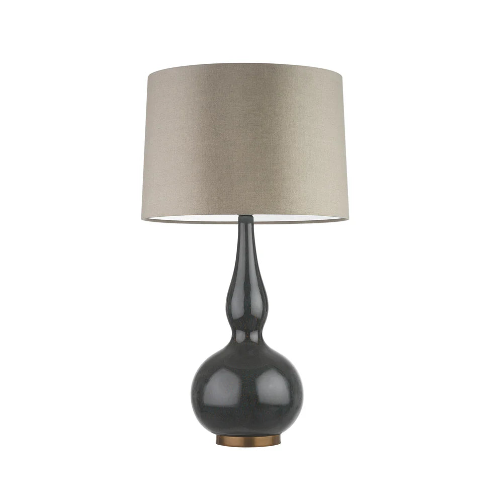 Northern Light - Borges Table Lamp - Midnight Teal Reactive Glaze Rich Bronze Finish - 16" Soho Drum Flint Shade