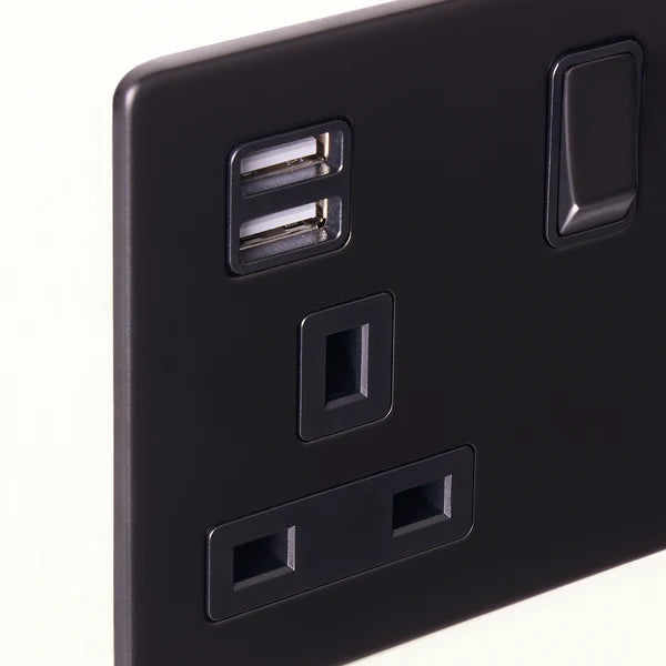 Pooky - Florence One Gang Switched SP Socket And Dual USB - Black